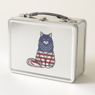 Patriotisches Flaggen-Katz Vintage-Stich-Shirt-Des Metall Brotdose