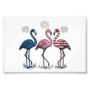 Patriotisches Flamingo-Trio Vintage-Engraving-Desi Fotodruck