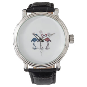 Patriotisches Flamingo-Trio Vintage-Stich-Design_1 Armbanduhr