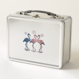 Patriotisches Flamingo-Trio Vintage-Stich-Design_1 Metall Brotdose