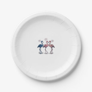 Patriotisches Flamingo-Trio Vintage-Stichdesign_1 Pappteller