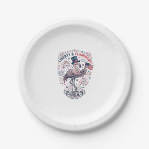 Patriotisches Flamingo Vintage-Stich-Shirt-Design_ Pappteller