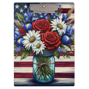 Patriotisches, florales, abgenutztes amerikanische klemmbrett