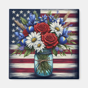 Patriotisches, florales, abgenutztes amerikanische magnet