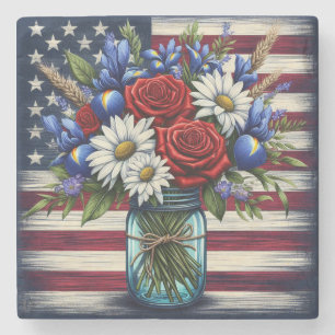 Patriotisches, florales, abgenutztes amerikanische steinuntersetzer