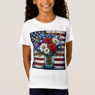 Patriotisches, florales, abgenutztes amerikanische T-Shirt