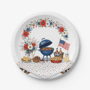 Patriotisches florales BBQ zum Memorial Day Pappteller