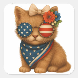 Patriotisches florales kokettes Bogen-Kätzchen Quadratischer Aufkleber