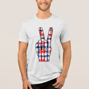 Patriotisches Friedenszeichen Hand Abstrakte US-Fl Tri-Blend Shirt