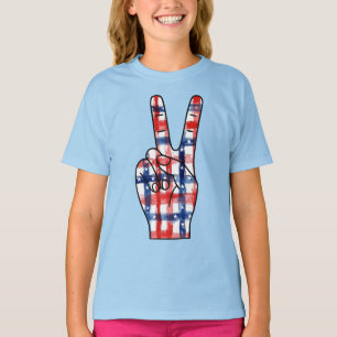 Patriotisches Friedenszeichen Hand Abstraktes US-F T-Shirt