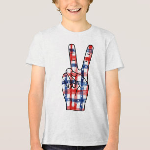 Patriotisches Friedenszeichen Hand Abstraktes US-F Tri-Blend Shirt