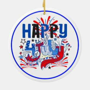 Patriotisches Frohes 4. Juli Feierdesign Keramik Ornament