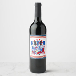 Patriotisches Frohes 4. Juli Feierdesign Weinetikett