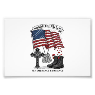 Patriotisches Gedenkkreuz Stiefel Mohnflagge Shirt Fotodruck