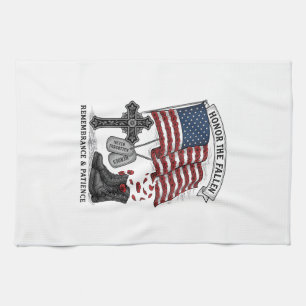 Patriotisches Gedenkkreuz Stiefel Mohnflagge Shirt Geschirrtuch