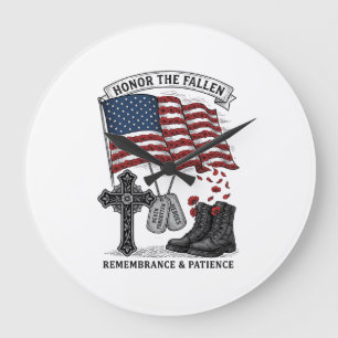 Patriotisches Gedenkkreuz Stiefel Mohnflagge Shirt Große Wanduhr