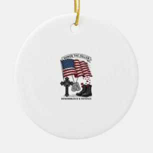 Patriotisches Gedenkkreuz Stiefel Mohnflagge Shirt Keramik Ornament