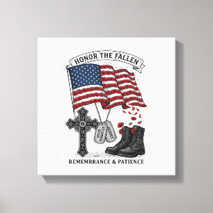 Patriotisches Gedenkkreuz Stiefel Mohnflagge Shirt Leinwanddruck