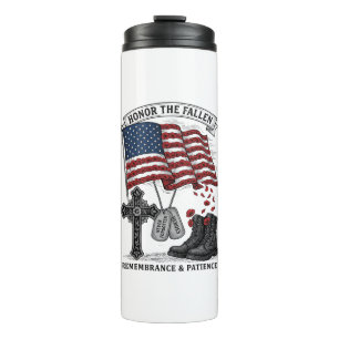 Patriotisches Gedenkkreuz Stiefel Mohnflagge Shirt Thermosbecher