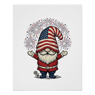Patriotisches Gnom-Feuerwerk Vintage-Vektordesign_ Poster