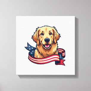Patriotisches Golden Retriever Band Welle Tee Leinwanddruck