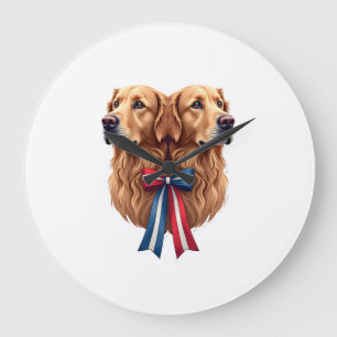 Patriotisches Golden Retriever Doppelportrait-Shir Große Wanduhr