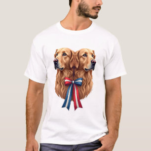 Patriotisches Golden Retriever Doppelportrait-Shir T-Shirt