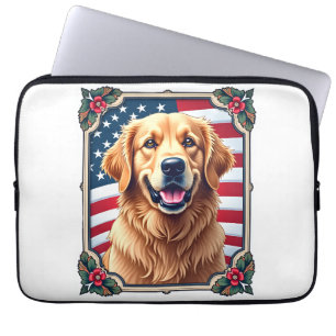 Patriotisches Golden Retriever Eckrahmen-Shirt 3 Laptopschutzhülle