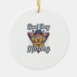 Patriotisches Golden Retriever Hotdog Vintage-Shir Keramik Ornament