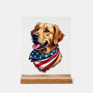 Patriotisches Golden Retriever Kopf Vintage-Shirt Acrylschild