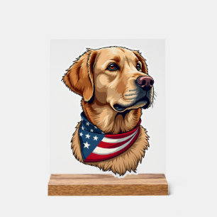 Patriotisches Golden Retriever Kopf Vintage-Shirt  Acrylschild