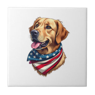 Patriotisches Golden Retriever Kopf Vintage-Shirt Fliese