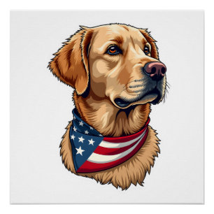 Patriotisches Golden Retriever Kopf Vintage-Shirt  Poster