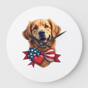 Patriotisches Golden Retriever Liebhaber Vintage-S Große Wanduhr