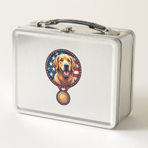 Patriotisches Golden Retriever-Medaillen Vintage-T Metall Brotdose