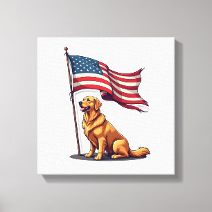 Patriotisches Golden Retriever-Parade-Banner-T-Shi Leinwanddruck
