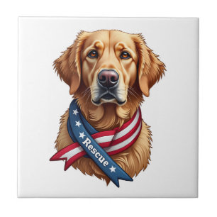 Patriotisches Golden Retriever-Rettungs Vintage-T- Fliese