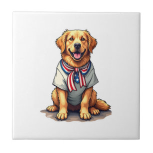 Patriotisches Goldenes Hund Vintage Gravur Shirt 2 Fliese