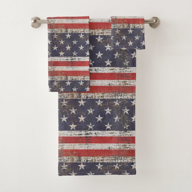 Patriotisches Grunge US Flagge Pattern Badhandtuch Set (Insitu)