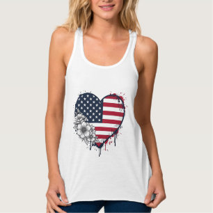 Patriotisches Herz Blumiges Vintage-Gravurdesign_1 Tank Top