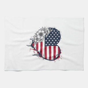 Patriotisches Herz Blumiges Vintage-Stichdesign_1 Geschirrtuch