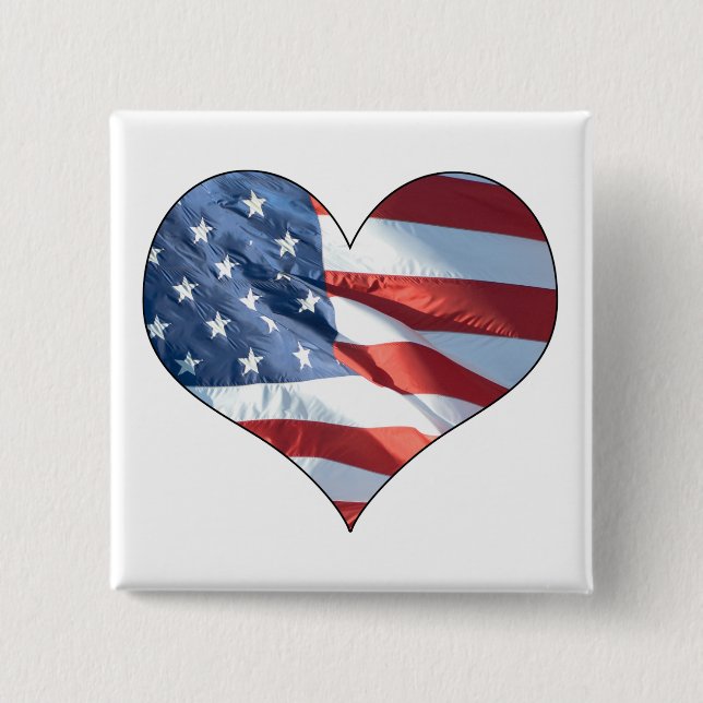 Patriotisches Herz-geformte amerikanische Flagge Button (Vorderseite)