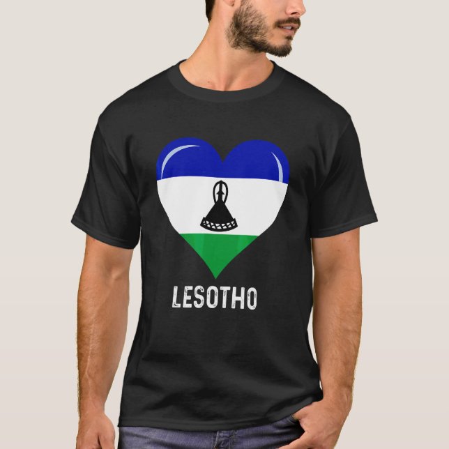 Patriotisches Herz Lesotho Flag Retro gestört T-Shirt (Vorderseite)