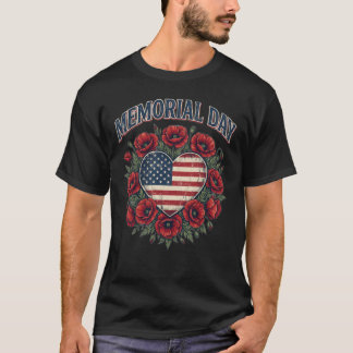 Patriotisches Herz Mohnkranz Memorial Day T-Shirt
