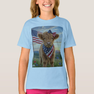 Patriotisches Highland-Kalb mit amerikanischer Fla T-Shirt