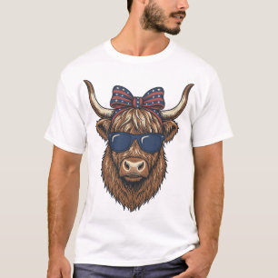 Patriotisches Highland-Kuh-Vintage-Stichdesign_1 T-Shirt