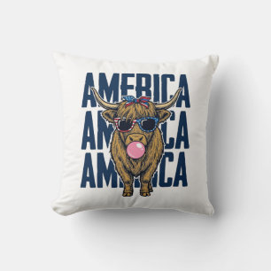 Patriotisches Highland-Rind Amerika Vintage T-Shir Kissen