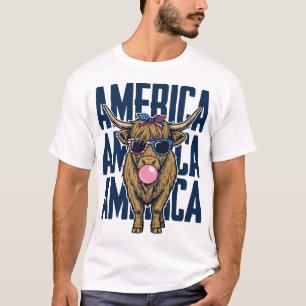 Patriotisches Highland-Rind Amerika Vintage-T-Shir T-Shirt