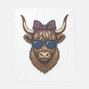 Patriotisches Highland-Rind Vintage-Stich-Design_1 Fleecedecke