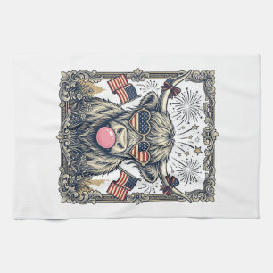 Patriotisches Highland-Rind Vintage-Stich-Design_1 Geschirrtuch